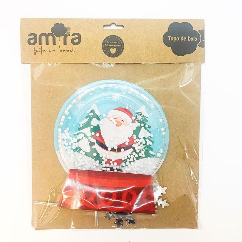 Kit Topo de Bolo Globo Papai Noel - 18cm  - 3 unidades - Amora - Rizzo Embalagens