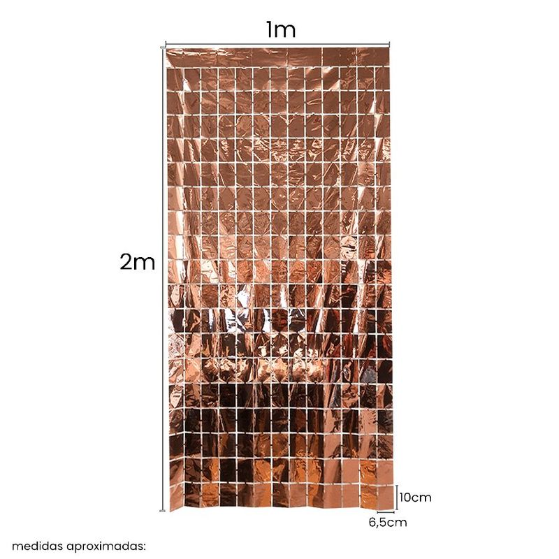 Cortina Decorativa Painel Mágico 1x2m - Retângulos - Rose Gold - Art Lille - Magazine 25