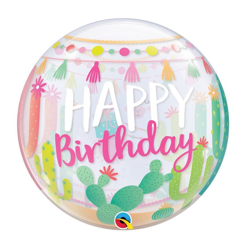 Balão de Festa Bubble 22" 56cm - Happy Birthday Lhama - 01 Unidade - Qualatex - Rizzo Embalagens