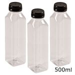 Garrafa Pet Quadrada com Tampa Preta Lacre para Chocolate Cremoso - 500ml - 3 unidades - Magazine 25