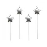 Velas estrelas prata - 4 un -  14 cm - Silver Festas