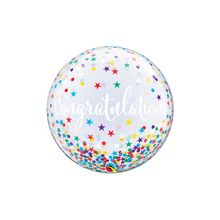 Balão de Festa Bubble 22" 56cm - Congratulations (Parabéns) Confete e Estrelas - 1 unidade - Qualatex Outlet - Magazine 25