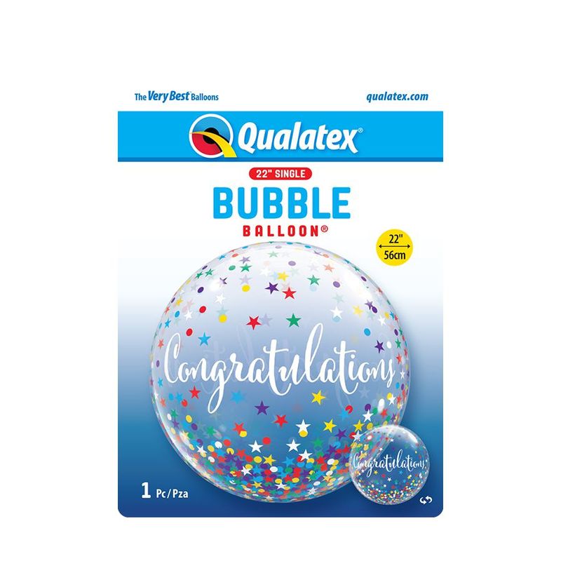 Balão de Festa Bubble 22" 56cm - Congratulations (Parabéns) Confete e Estrelas - 1 unidade - Qualatex Outlet - Rizzo