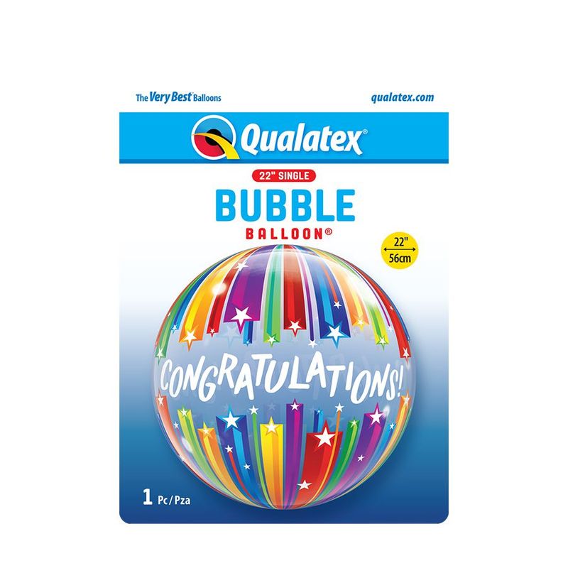 Balão de Festa Bubble 22" 56cm - Congratulations (Parabéns) Estrelas Cadentes - 1 unidade - Qualatex Outlet - Rizzo