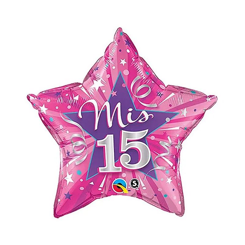 Balão de Festa Microfoil 20" 51cm - Estrela Mis 15! Rosa Quente - 1 unidade - Qualatex Outlet - Rizzo