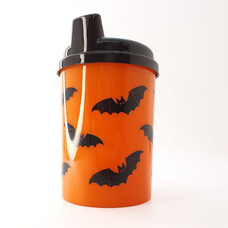Copo Infantil Anti-Vazamento 240 mL - Morcego Halloween - Laranja e Preto - 1 unidade - Magazine 25
