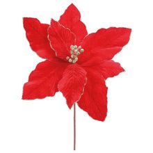 Flor Poinsétia Natal Vermelho e Dourado - 30cm  - 1 unidade - Cromus - Magazine 25